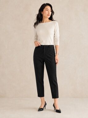 Club Monaco Renay Seersucker Cropped Straight leg Trousers Tailored Black Sz 6